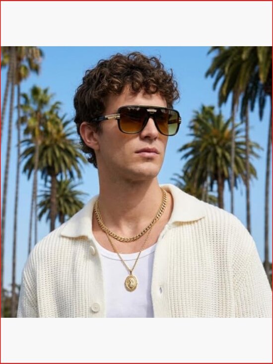 Oversized Square Aviator Sunglasses with Gold Metal Accents main image 7
